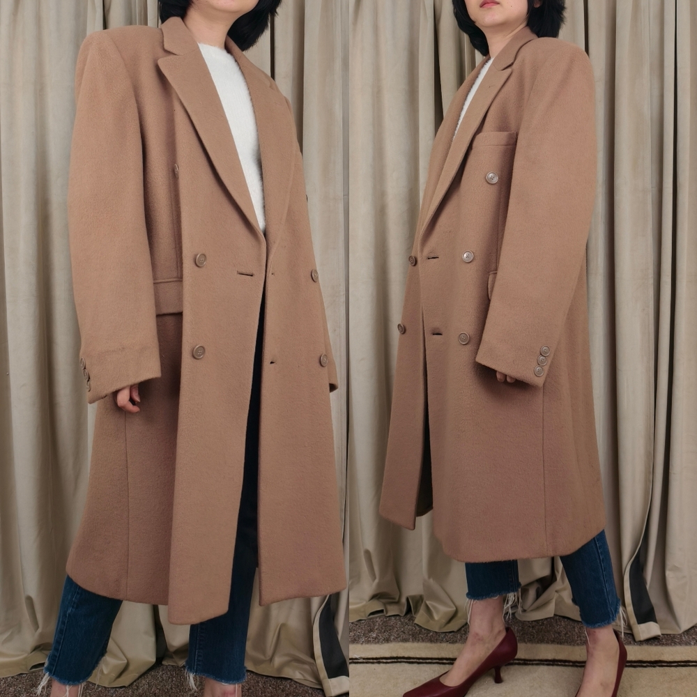 Vintage Tan Camel Boyfriend Boxy Full Length Long Coat - Picture 4 of 7